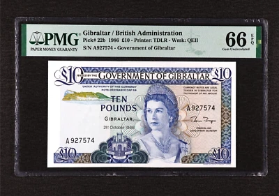1986 GIBRALTAR - 10 POUNDS - P#22b - EPQ 66 - GEM UNC - Image 1 of 2