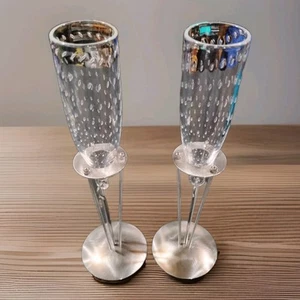 BRM DETROIT CHAMPAGNE FLUTE BLOWN BUBBLE GLASS & METALLURGY METAL BAREWARE ART - Picture 1 of 9