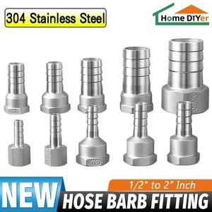 304 Stainless Steel 8-52mm Hose Barb Adapter x 1/2"-2" Female Thread Hose Nipple - Picture 1 of 9