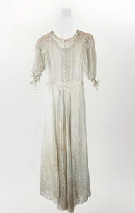 "Vestido de la década de 1930 superpuesto seda transparente gasa gris 52"" largo, 26"" cintura, 32"" busto como está" - Imagen 1 de 6