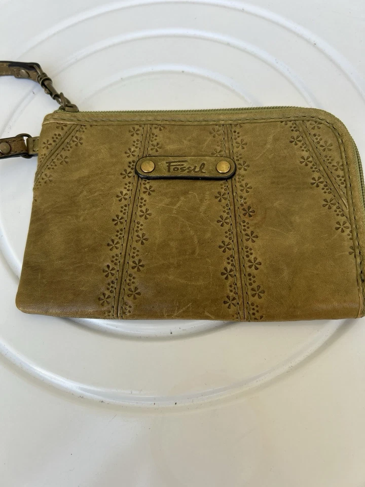 Cartera Muñequera Fósil Cuero Verde Con Patrón Floral Pequeña Foto 1 de 4