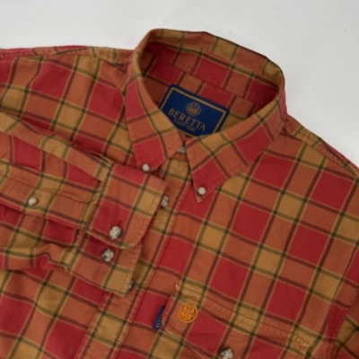 Camisa Beretta Para Hombre Grande Roja Tostada Cuadros Abotonada Manga Larga Tierras Altas Caza Foto 1 de 4