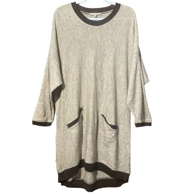 Young Threads New York City Long Lagenlook Tan Tunic W/ Front Pockets Size M - Изображение 1 из 4