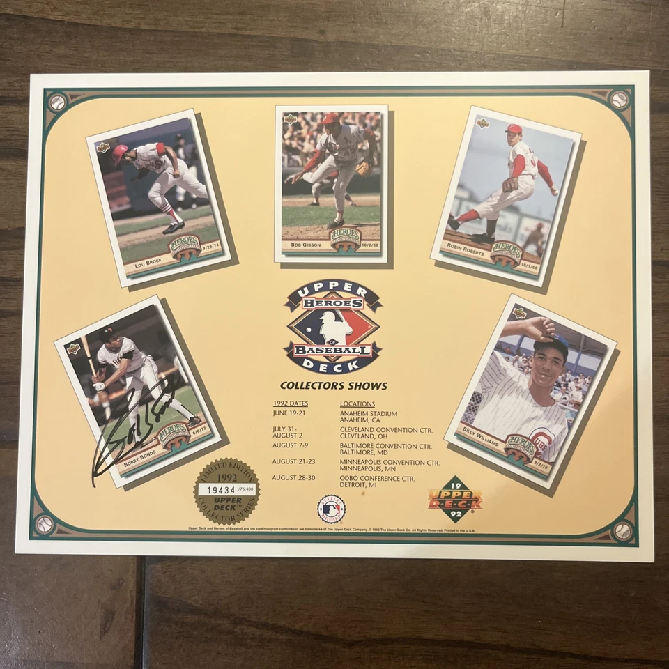 1992 Heroes of Baseball cubierta superior Bobby Bonds firmado automático 8x10 Giants MLB Foto 1 de 1