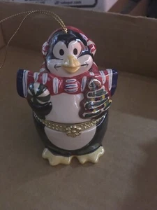 Animated Porcelain Penguin Ornament With Dancing Penguins - Picture 1 of 4