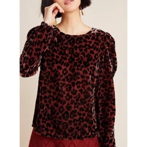 Dolan Left Coast Charley Top Medium Samt Leopard Puffärmel Anthropologie - Bild 1 von 10