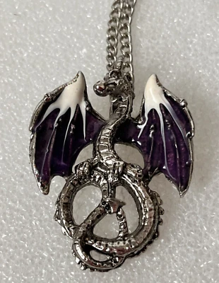 Mystical Purple Dragon Medieval Renaissance Pendant Silver Tone Necklace - Image 1 of 4