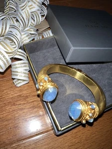 NEW Julie Vos Hinged Bangle Cuff Bracelet 24k Plate With Iridescent Blue/Pearl - Picture 1 of 10