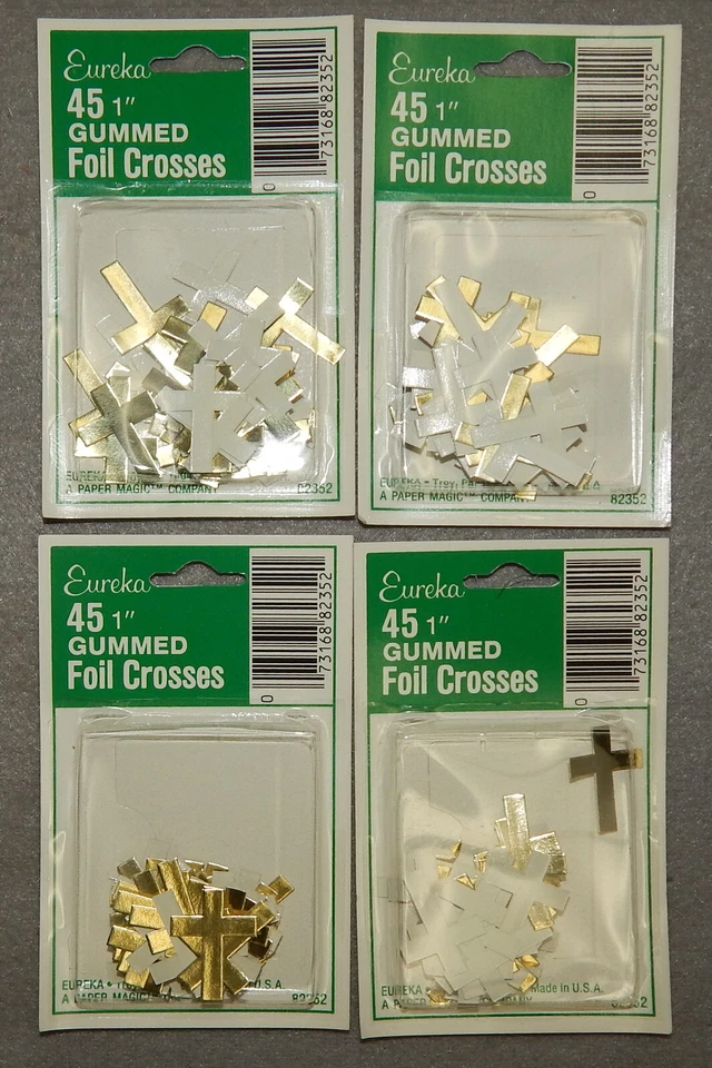 4 Packs, Eureka 45 Gummed Foil Crosses (1" tall x 3/4" wide) 180 total Crosses - Image 1 of 1