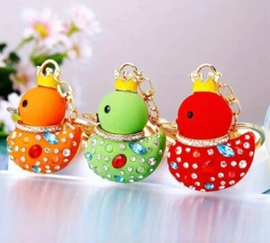 Adorable Crown Duck Keychain Colorful Rhinestone Key Chain Bag / Purse Charm - Picture 1 of 28