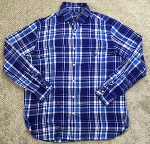 Chaps Ralph Lauren Shirt Men's Large Blue White Plaid Flannel Long Sleeve - Picture 1 of 9