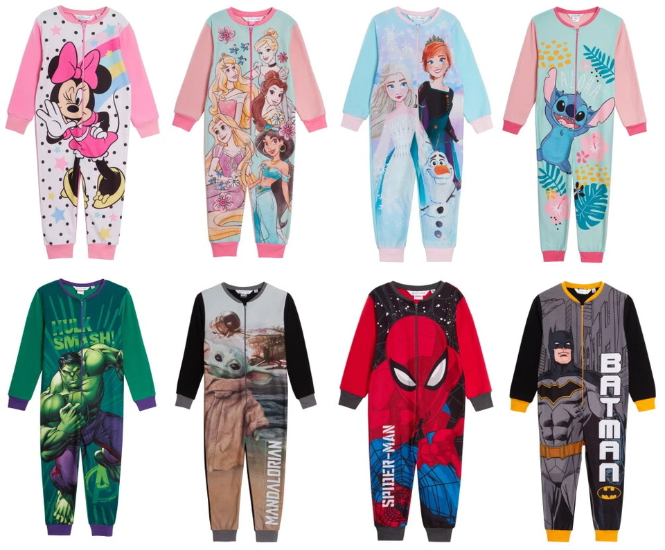 Kids Character 1Onesie Fleece All In One Pyjamas Boys Girls Sleepsuit Pjs Size