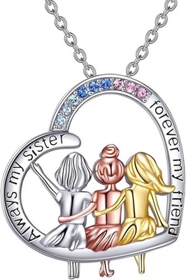 Collar Colgante 3 Hermanas Corazón Circonita cúbica Plata de Ley 925 Joyería Regalos para Mujer- Foto 1 de 4