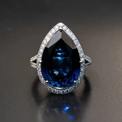 8.60 Ct Natural Sapphire & Diamond Wedding Handmade Ring 14K White Gold Size 5 - Image 1 of 4