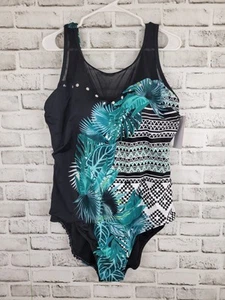 NWT Swimsuit For All Green Nylon Size 26 Spandex One Piece Swimsuit NO RETURN - Picture 1 of 6