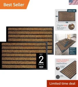 Juego de felpudos de pelo bajo marrón brillante - Alfombrillas antideslizantes para exteriores para todo tipo de clima 2 piezas - Imagen 1 de 11