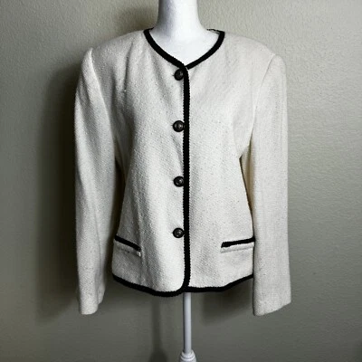 Fundamental Things Women's Blazer Ivory with Black Trim Recycled Wool Blend 12P - Image 1 of 4