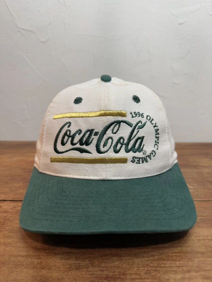 Vintage Atlanta Olympics 1996 Coca Cola Snapback Hat Cap 90's Green Gold Logo - Image 1 of 4