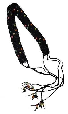 Cinto feminino com franjas de nós de macramê 5 peças com contas de madeira - Imagem 1 de 4