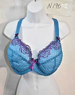 Elomi Betty Bra Size 46D Blue Polka Dot Plunge - Image 1 of 4