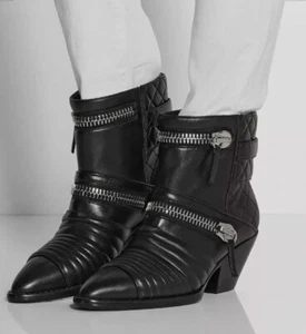 $1595❤️38/US7.5 Giuseppe Zanotti Leather Moto Biker Ankle Boots Quilted Black - Picture 1 of 5