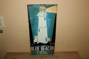 Letrero vintage de metal en relieve de 20" Blue Beacon de los años 30 - Imagen 1 de 6