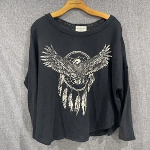 Denim Supply Ralph Lauren Black Sweatshirt Eagle Feathers Lace Rocker Goth Sz L - Picture 1 of 11