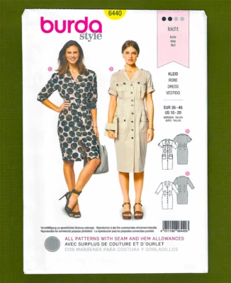 Misses Dress Sewing Pattern, Extra Pockets & Button Front! (10-20) Burda 6440 - Image 1 of 4