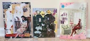 Surreal Collage Art Trio OOAK - Dreams Garden Butterfly Vintage Fashion Library - Picture 1 of 5