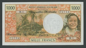 🔴NEW HEBRIDES 1000 Francs ND1970 UNC  Serie M.1    Beautiful  banknote🔴 - Picture 1 of 2
