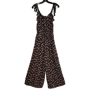 Francescas Miami Jonia Spaghetti Strap Jumpsuit Black Pink Floral Women M NEW - Picture 1 of 14