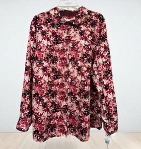 FOXCROFT Top Blouse Sz 20 Button Down Cranberry Pink Black Beige L/S Cotton NWT - Imagen 1 de 8