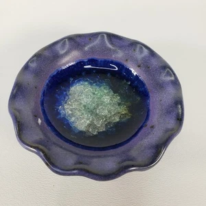 Hand Thrown Clay Glazed with Recycled Glass Hand Fired Little Dish Blue Purple - Picture 1 of 9
