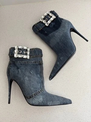 DOLCE & GABBANA Denim Patchwork DGLogo Estrás Buck Botines EU 40 US 10 Foto 1 de 4