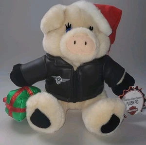 Harley Davidson Weihnachten Plüsch Stofftier Schwein rot Nikolausmütze Schwein 10 Zoll Lederoptik - Bild 1 von 10
