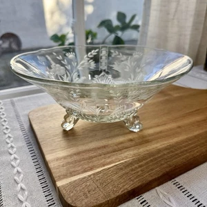 Vintage Morgantown Depression Glas Fuß Servier-/Obstschale floral geätzt - Bild 1 von 8