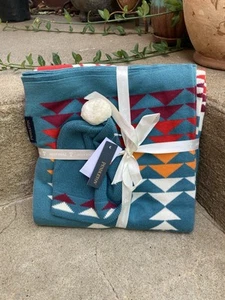 Pendleton Knit Baby Blanket with Beanie Harding Teal New with Tags NWT - Picture 1 of 14