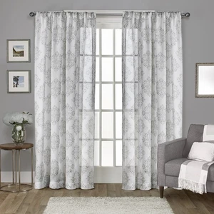 Curtains - EH8183-04 2-108R Nagano Medallion Belgian Linen Window Curtain Pan... - Picture 1 of 7