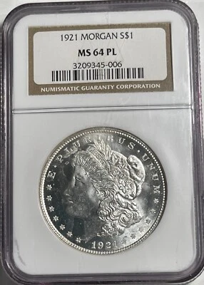 1921 Morgan silver dollar NGC MS64 PL (#15419) Very nice white coin. Nice P/L. - Image 1 of 2