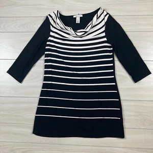 White House Black Market Gr. Small Top Tunika schwarz weiß Streifen Stretch Kutte - Bild 1 von 8