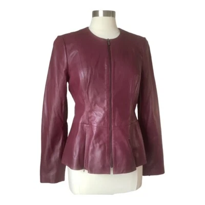 Chaqueta Badgley Mischka Cuero Genuino Peplum 67047 Mediana NUEVA Foto 1 de 4