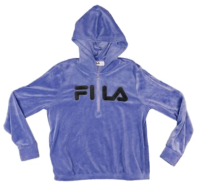Fila Velour Track Jacket Hoodie Womens M Blue 1/4 Zip Soccer Warm Up Athleisure - Image 1 of 3