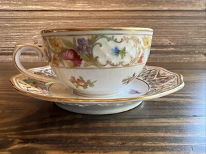 Schumann Empress Dresden Flowers Cup & Saucer Embossed Design Gold Detail Teacup - Picture 1 of 9