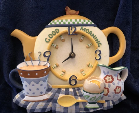 Vintage Country Kitchen Clock Coffee Tea Pot “Good Morning”  *See Description* Cover