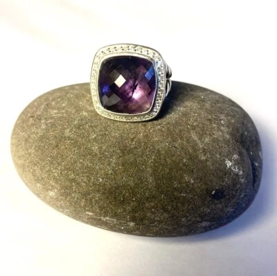 Anillo David Yurman Plata de Ley 14mm Amatista Albión Diamante Foto 1 de 4