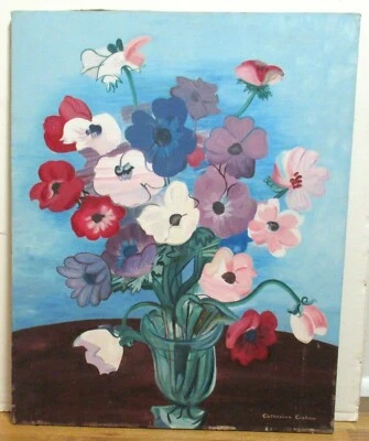 CATHERINE CRAHAN "ROSES VASE" AFTER RAOUL DUFY LARGE OIL ON CANVAS PAINTING  - Image 1 of 4