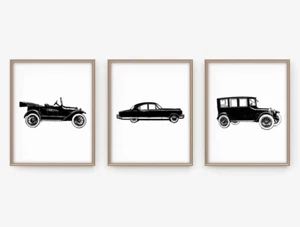 Set of 3 Vintage Car Black & White Vehicles Modern Wall Art, Home Decor - Bild 1 von 1