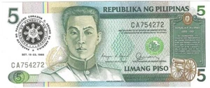 1987 Philippines 5 Pisos P175b UNC Commemorative - Picture 1 of 2