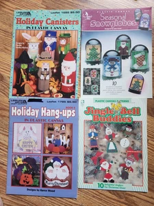 4 plastic canvas books: Holiday Hangups, Snowglobes, Holiday Canisters, Jingle - Picture 1 of 1