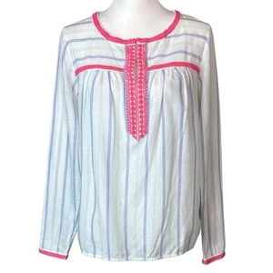 Top túnica boho Vineyard Vines para mujer rosa bordado acento azul rayas talla S - Imagen 1 de 4